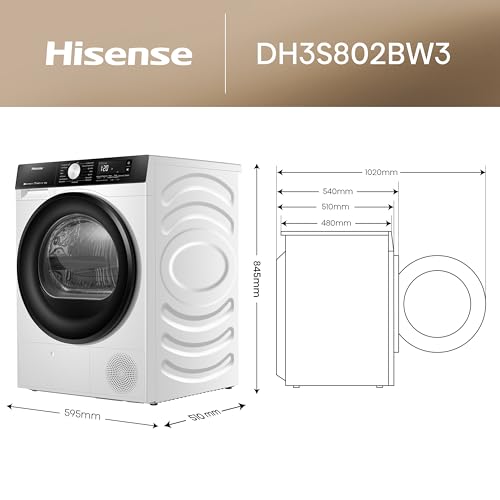 Hisense DH3S802BW3, 8KG, Kondensation mit Wärmepumpe, 16 Programme, ConnectLife, TwinAir, Weiß, EEK A+++