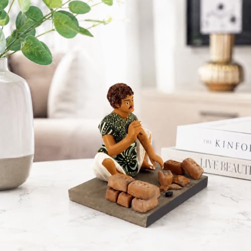 Image of Krishnanagar Handmade Clay Gift & Decor | Basic- Sitting Human Figure Miniature Idol - Brick Breaker