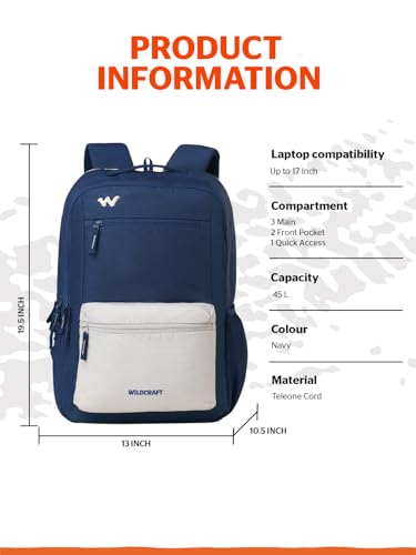 Image of Wildcraft Ranger 45 Laptop Backpack With RainCover for Man & Women, 45L Ideal bags for men Office use /School /College Boys and Girls, 3 Compartment Bag
