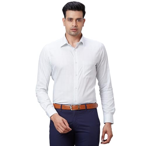 Image of Raymond Men's Pure Cotton Structure Pattern Slim Fit Semi Cutaway Collar Full Sleeve Formal Shirt
