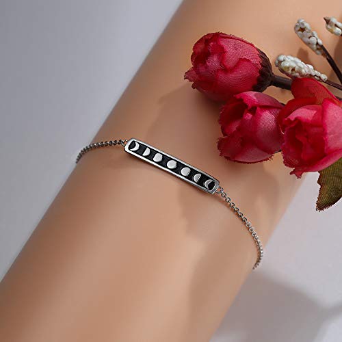 Moon Phase Bracelet Sterling Silver, S925 Silver Vintage Adjustable Moon Bracelet for Women, Dainty Link Hypoallergenic Jewelry with Gift Box Card3