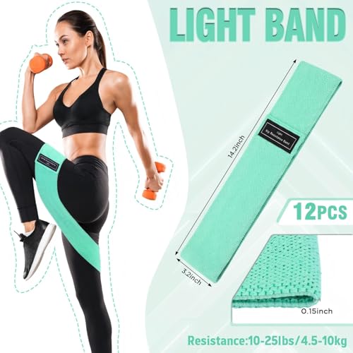 Image of 12 Pcs Fabric Resistance Bands for Working Out Non-Slip Booty Exercise Loop Bands for Women Men Glutes Hip Thigh Butt Yoga Pilates Fitness Gym, Light Medium Heavy
