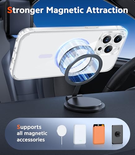 Image of FNTCASE for iPhone 14 Pro Case: Clear Magnetic Phone Cases Compatible with Magsafe Slim Anti Yellowing Military Grade Drop Protection Rugged Protective Transparent Cell Phone Cover (D-Purple)