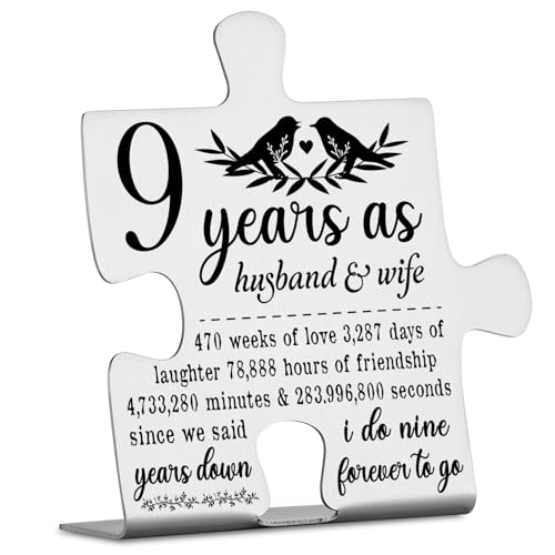 Product Image of the 9 Years Anniversary Plaque Gift for Husband Wife, 9th Marriage Gift for Couple Ornament Decor Stainless Steel Puzzle Piece Decorative Signs Plaques YPP5