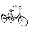 Queeucaer 20" inch carbon steel tricycles adults for 8-speed 3-wheels bicycles trike with basket tricycle for adults seniors,black,mudguards,Height Adjustable #4