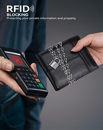 Swallowmall Mens Wallet Rfid Genuine Leather Bifold Wallets For Men, Id Window 16 Card Holders Gift Box #TOP1