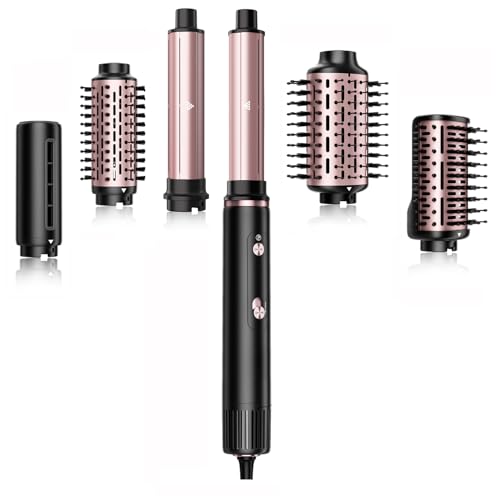 SKIMI 110,000 RPM Brushless Motor Hair Dryer Brush - 5 Muti-Styler for Fast Drying, Curling, Volumizing & Straightening | High-Speed Hot Air Brush for All Hair Types (Black & Blush Red)