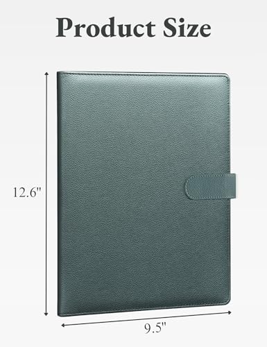 Image of Mymazn Padfolio Portfolio Folder, Faux Leather Interview Resume Folder with Document Organizer & Business Card Holder, Letter-Sized Notepad Legal Pad Holder for Men Women (Grey Green)