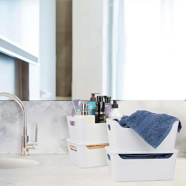 Tiawudi 12 Pack Storage Bins, Plastic Storage Containers with Lids, Stackable Closet Organizer, Multi-Use Organizer Bins for Shelves, Cabinet, Drawer or Countertop