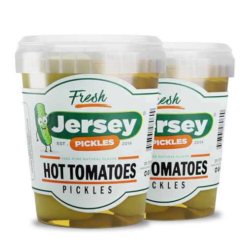 Image of Jersey Pickles - Hot Pickled Tomatoes - Pickled Vegetable - Handcrafted Gourmet Tomatoes for Sandwiches, Charcuterie & More (Set of 2 (Quart))