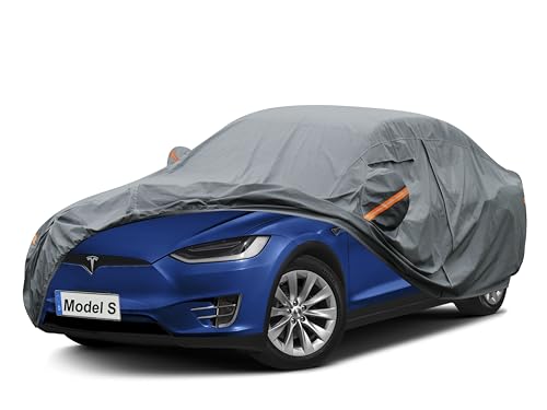 Premium Car Cover Custom Fit Tesla Model S (2012-2025), 16 Layers Heavy Duty Car Cover Waterproof All Weather with Zipper Door for Sun Rain Snow Dust Uv Protection