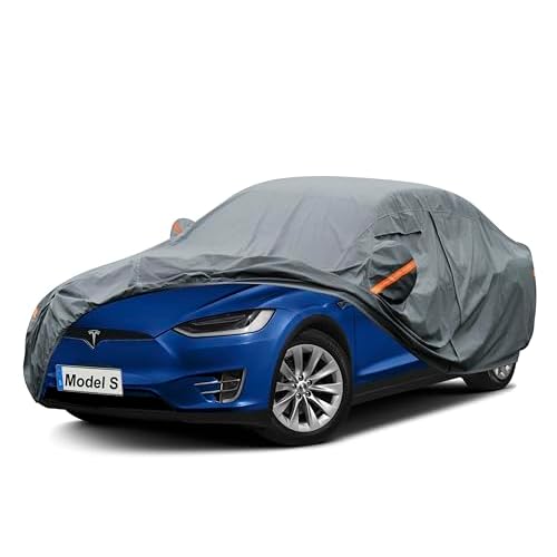 Premium Car Cover Custom Fit Tesla Model S (2012-2025), 16 Layers Heavy Duty Car Cover Waterproof All Weather with Zipper Door for Sun Rain Snow Dust