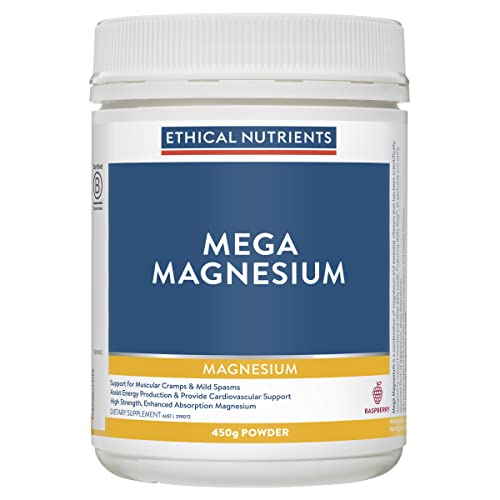 Ethical Nutrients Mega Magnesium Powder - Relieves Muscle Cramps & Spasms, High Strength - Raspberry Flavoured - 450g