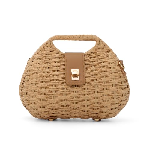 Bolso Tote tejido de paja con correa cruzada para mujer miniatura 7