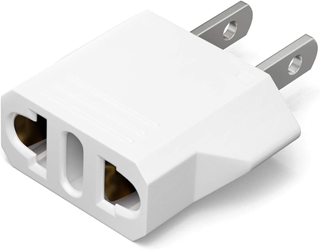 Unidapt Small European to American Outlet Plug Adapter, EU to US Adapter, Universal Input Europe/Asia to USA/Canada Travel Power Plug Adapter, 1-Pack, White