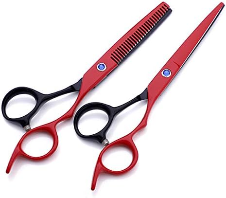Hair Cutting Scissors, 6inch Professional Japan 440c red&black hair scissors haircut thinning barber makeup cutting shears hairdresser scissors