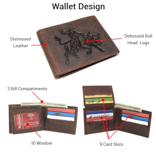 MARSHAL Western Rodeo Bull Rider Design Genuine Leather RFID Blocking Cowboy Bifold Wallet for Men (Brown)4