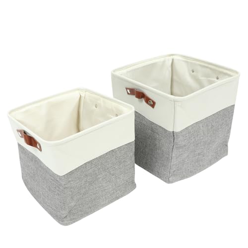 Gatuida 2 piezas Cestas Plegables para Ropa y Juguetes de Unidades de Tela con Asas de Piel Almacenamiento Multifuncional para Hogar y Resistente y Ecológico