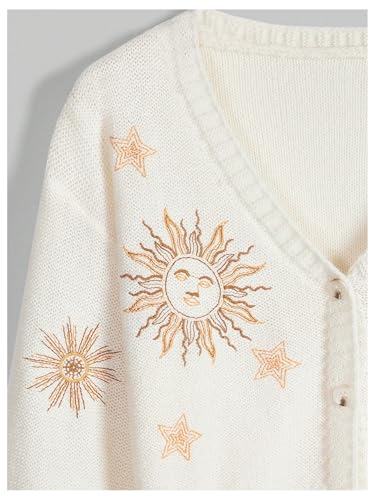 Image of BEAUDRM Women's Cropped Cardigan Sweater Embroidered Cardigan Cropped Sweater Button Down Knit Top Outerwear