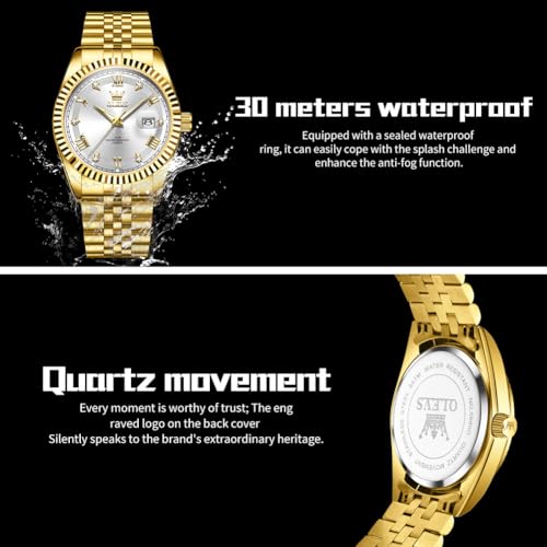 Image of OLEVS Classic Mens Watch Diamond Analog Luxury Watches Stainless Steel Waterproof Date Two Tone Luminous Watch for Men