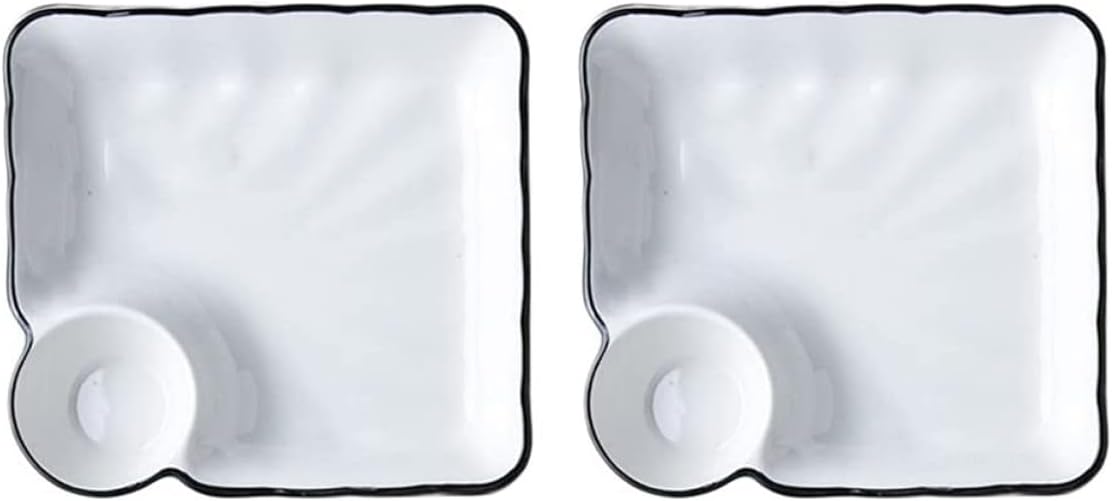 2pcs Japanese Ceramic Sushi Plates with Sauce Compartments, Square Dumpling and Sashimi Serving Dish Set for Home Dining