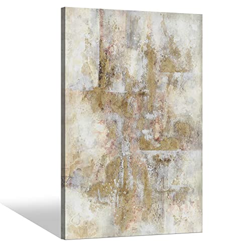 SD SOFT DANCE Modern Abstract Canvas Wall Art: Neutral Hand Painted Artwork Textured Oil Painting Picture for Home Office Decor Contemporary Living Room Bedroom Bathroom Wall Decoration 24x16 Inch