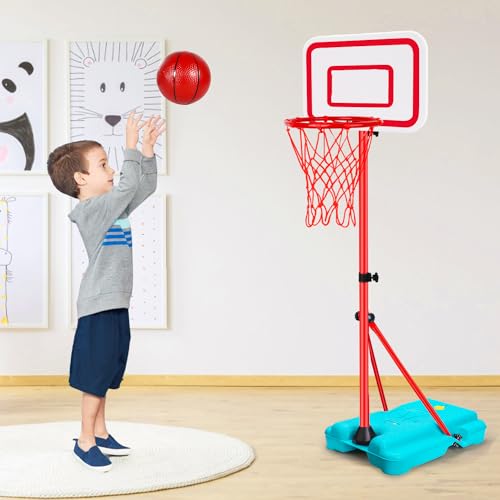 Kids Basketball Hoop Adjustable Height 2.9 ft-6.2 ft Toddler Basketball Hoop for Kids Indoor Outdoor Play Portable Basket Ball Goal Backyard Outside Toys for Boys Girls Age 2 3 4 5 6 7 8 Easter Gift - Thumbnail 7