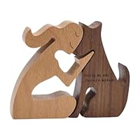 Holzfigur Hund und Mensch als emotionale Holzskulptur mit Hund, 11 x 8,5 x 1,5 cm handgearbeitete Holzdeko Figur aus Naturholz, stilvolles Mensch Geschenk für Hundeliebhaber, geeignet für Regal