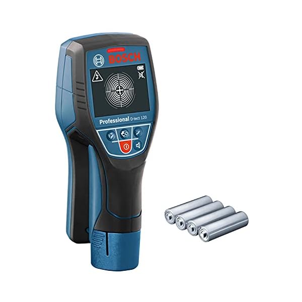 Bosch Professional Ortungsgerät D-tect 120 (4 x AA Batterien, max. Ortungstiefe für Kunststoffrohre/Holzunterkonstruktion/spannungsführende Leitungen/Eisenmetalle: 60/38/60/120/120 mm)