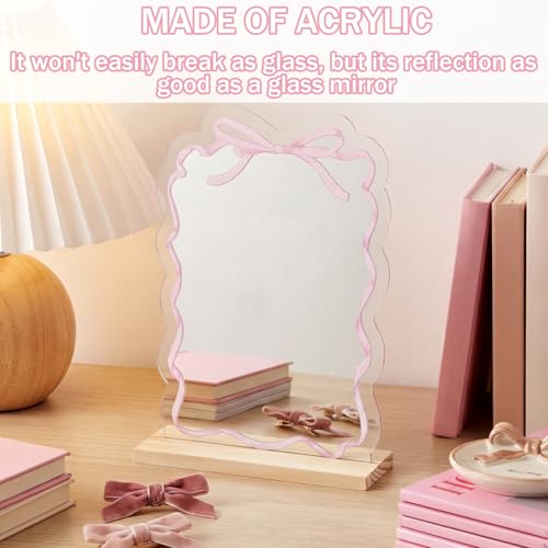 Espejo para Maquillaje Pequeño Forma Moño Rosa con Soporte miniatura 4