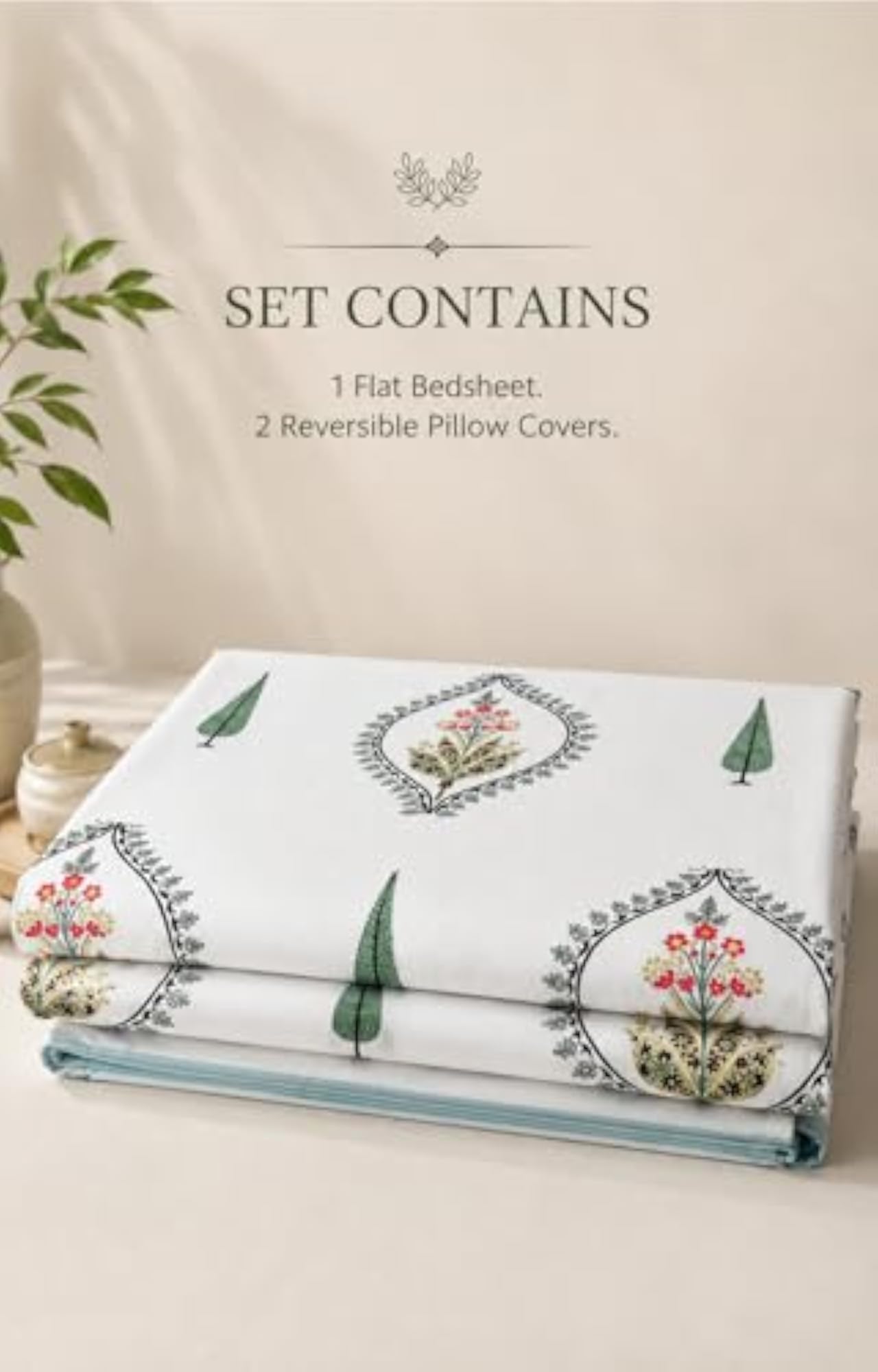 Hand Block Printed Cotton Floral Bedsheet Set with 2 Pillow Covers