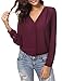Urban CoCo Womens V Neck Ruffled Shoulder Business Causal Chiffon Blouse Button Down Shirts (Small, Wine Red)