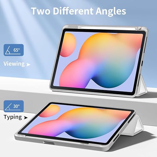 Image of TGK Rotating Case for Samsung Galaxy Tab S6 Lite 10.4 inch SM-P610 P615 P613 P619 with Pencil Holder Trifold Stand Cover Clear Back (Grey)