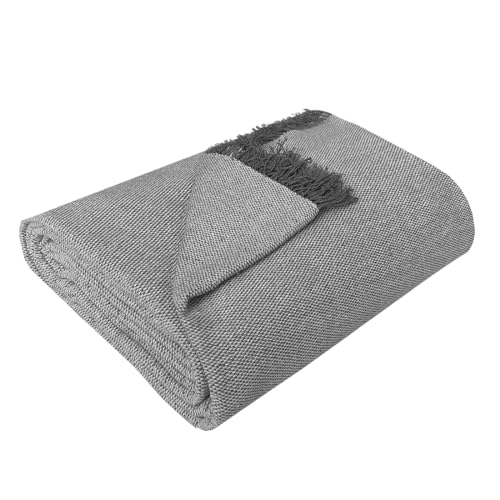 Acomoda Textil – Colcha Multiusos para Sofá y Cama, Manta Foulard Cómoda, Grande y Práctica de Algodón-Poliéster. Plaid Cubrecama y Cubresofá Suave y Ajustable. Gris Oscuro, 180x260 cm