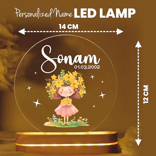 Image of PRINTHUA Plastic Personalized LED Night Table Lamp with Custom Name - Gift for Women, Men, Kids, Birthdays & Special Occasions - Transparent (Cute Girl)