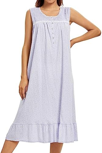 FMIRREO Cotton Nightgown for Women Sleeveless Loungewear Comfy Soft Sleepwear Long Sleepdress Loose Full Length Nightdress