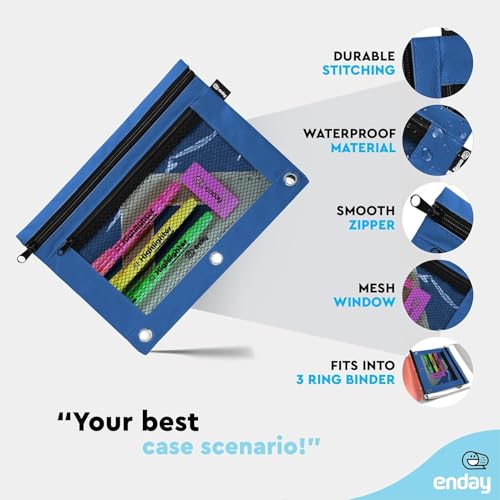 Image of Enday Dark Blue Pencil Pouch for 3 Ring Binder, Zippered Binder Pencil Pouches, 3 Ring Pencil Pouch for Binder, Pencil Case for Binder, Large Pencil Bags for School, Home, and Office