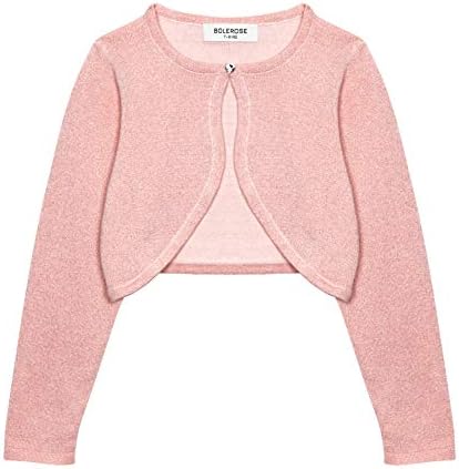 BOLEROSE Girls Long Sleeve Sparkle Cardigan Childrens Kids Bolero Shrug (Baby Pink, 7-8 YRS)
