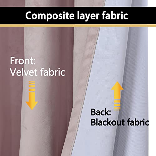 Bonzer 100% Blackout Curtains For Bedroom - Premium Thick Velvet Curtains 84 Inches Long Thermal Insulated Energy Saving, Sun Light Blocking Grommet Window Drapes For Living Room, 2 Panels, Blush #TOP1