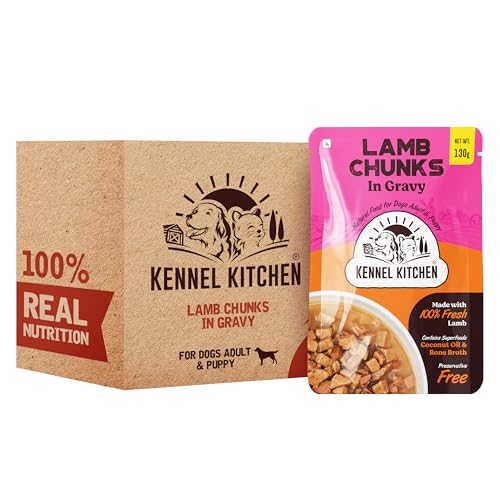 Kennel-Kitchen-Lamb-Chunks-in-Gravy-130g-Pack-of-1-Wet-Dog-Food-for-Adult-Puppy-Dog-Food-Gravy-with-Regionally-Sourced-Fresh-Lamb-Free-from-Artificial-Colours-Preservatives
