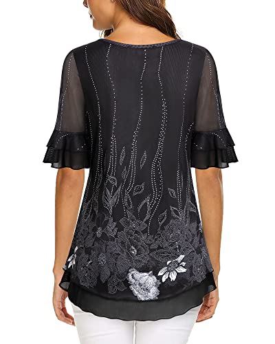 Valolia Blouse Office For Women, Wear To Work Blouses For Women Casual Relaxed Simple Shirts For Spring Summer Soft And Comfy Dressy Blouse Pleated Knit Tunics Top Multicolor Black Medium #TOP2