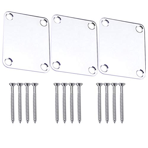 3Pcs Silver Electric Guitar Neck Plate Set including Screws Ergonomic Metal Connecting Board for Bass and Electric Guitars