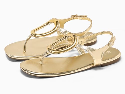 Image of Coutgo Womens Flat Sandals Comfortable Flip Flops Slide Sandals Summer Beach Shoes with Metal Decoration