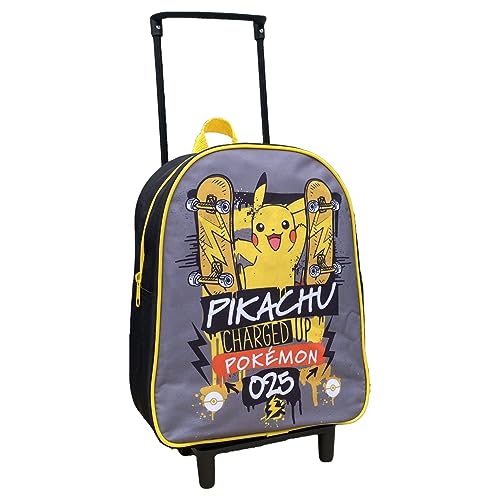 CARTOON Zaino con trolley Pikachu Pokémon borsa per la scuola asilo materna zainetto 28 cm con ruote e manico allungabile