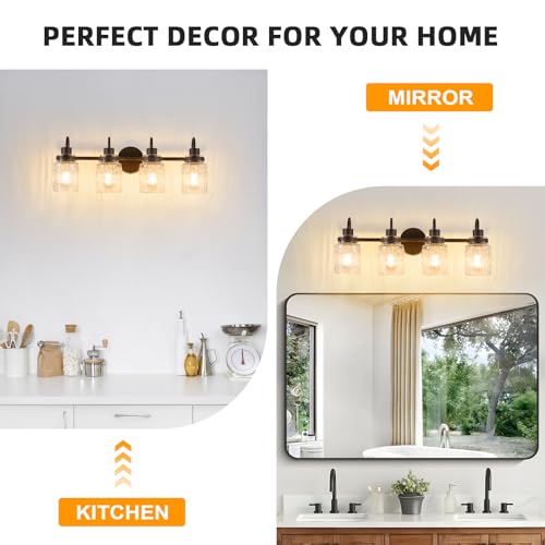 Image of 4 Lights Hammered Glass Bathroom Vanity Light, Oil Rubbed Bronze