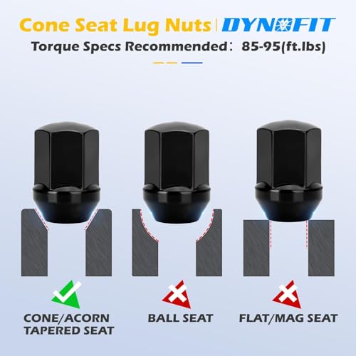 Image of Dynofit 14mmx1.5 Lug Nuts fit Che /vy Buick Cadillac Challenger Sedan, 20pcs One-Piece Style OEM Wheel Lug Nut Replace OE# 611-330|611-331, M14x1.5 Black Skinny Factory Lug Nuts for Je /ep Ram Stock Rim