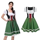 Regenboog Oktoberfest Costume Women,Long Bavarian Dirndl Dress Women with Neck Choker,Beer Maid Outfit,Halloween Dirndl Dress,Green,S