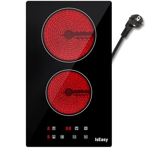 Placa de vitrocerámica IsEasy doble vitrocerámica, 3000 W, 29,5 cm, 2 zonas de cocción, 9 niveles...