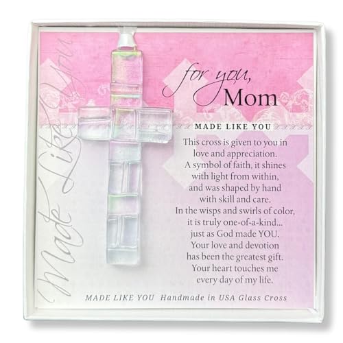 Handmade Glass Cross for Mother with Poem- Unique Gift for Mom on Christmas, Mother's Day, Birthday