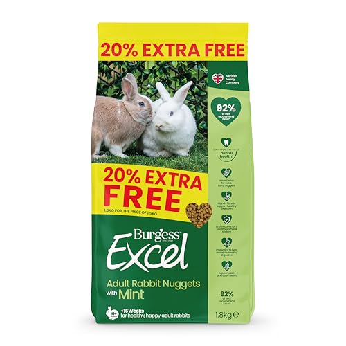 Burgess Excel Rabbit Food with Mint, 1.8kg – Rabbit Nuggets for Adult Rabbits – High Fibre, Mint Rabbit Pellets